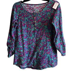 Lilly Pulitzer Teal, Purple & Pink Floral Button Henley Blouse